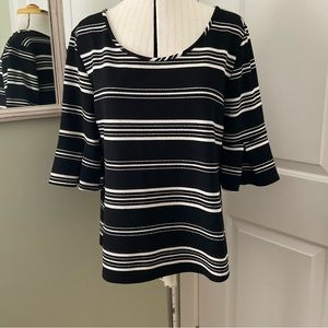 GREEN ENVELOPE, BLACK AND WHITE STRIPED BLOUSE,SIZE: L
